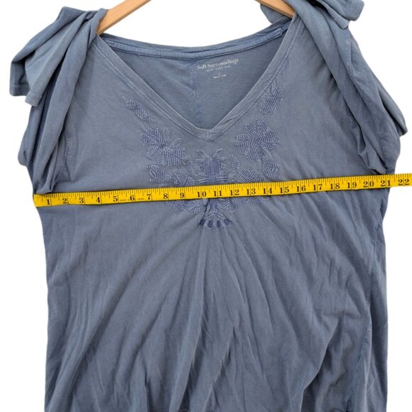 Soft Surroundings Embroidered Top Womens Blue Long Sleeve Cotton V Neck Sz L - Picture 6 of 8